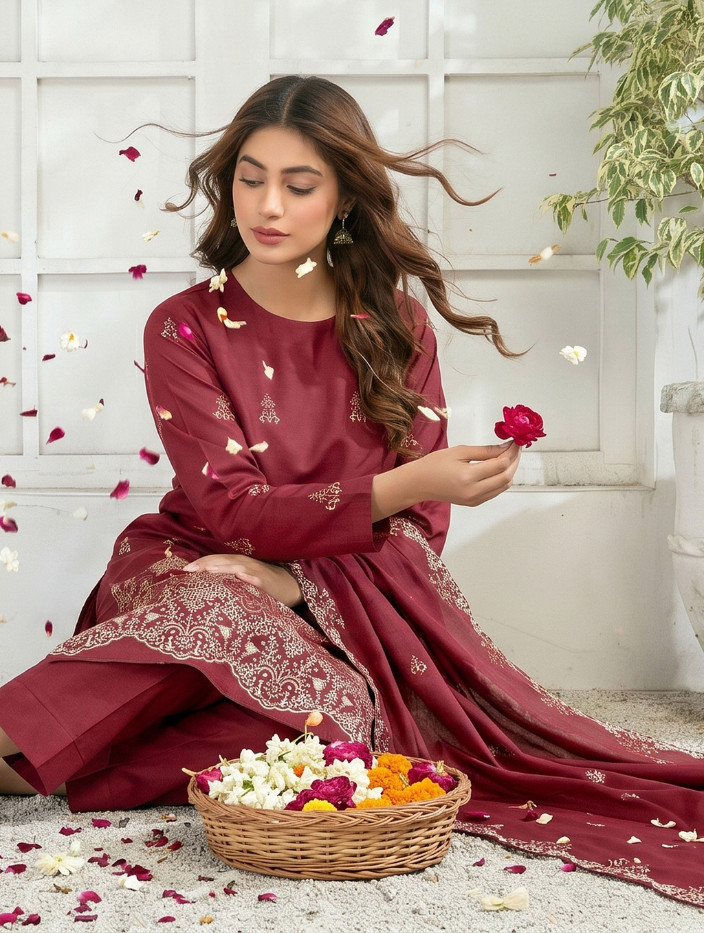 Elegant by Naubahar | Women's Embroidered Lawn 3-Piece Suit | Dyed Lawn Shirt, Crinkle Chiffon Dupatta & Cambric Trouser