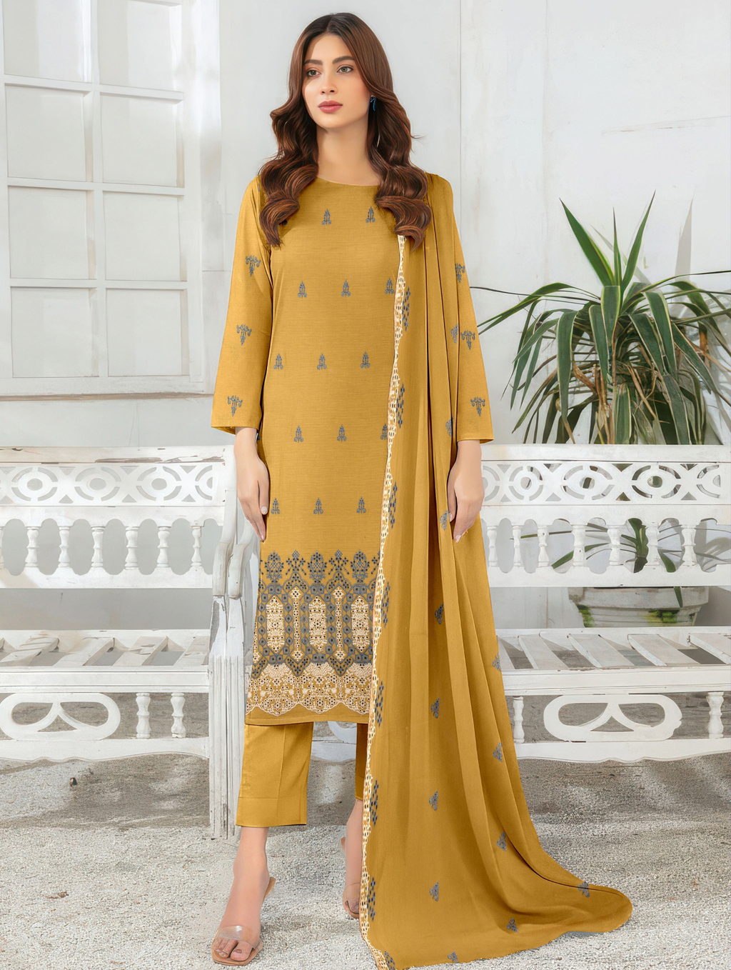 Elegant by Naubahar | Women's Embroidered Lawn 3-Piece Suit | Dyed Lawn Shirt, Crinkle Chiffon Dupatta & Cambric Trouser
