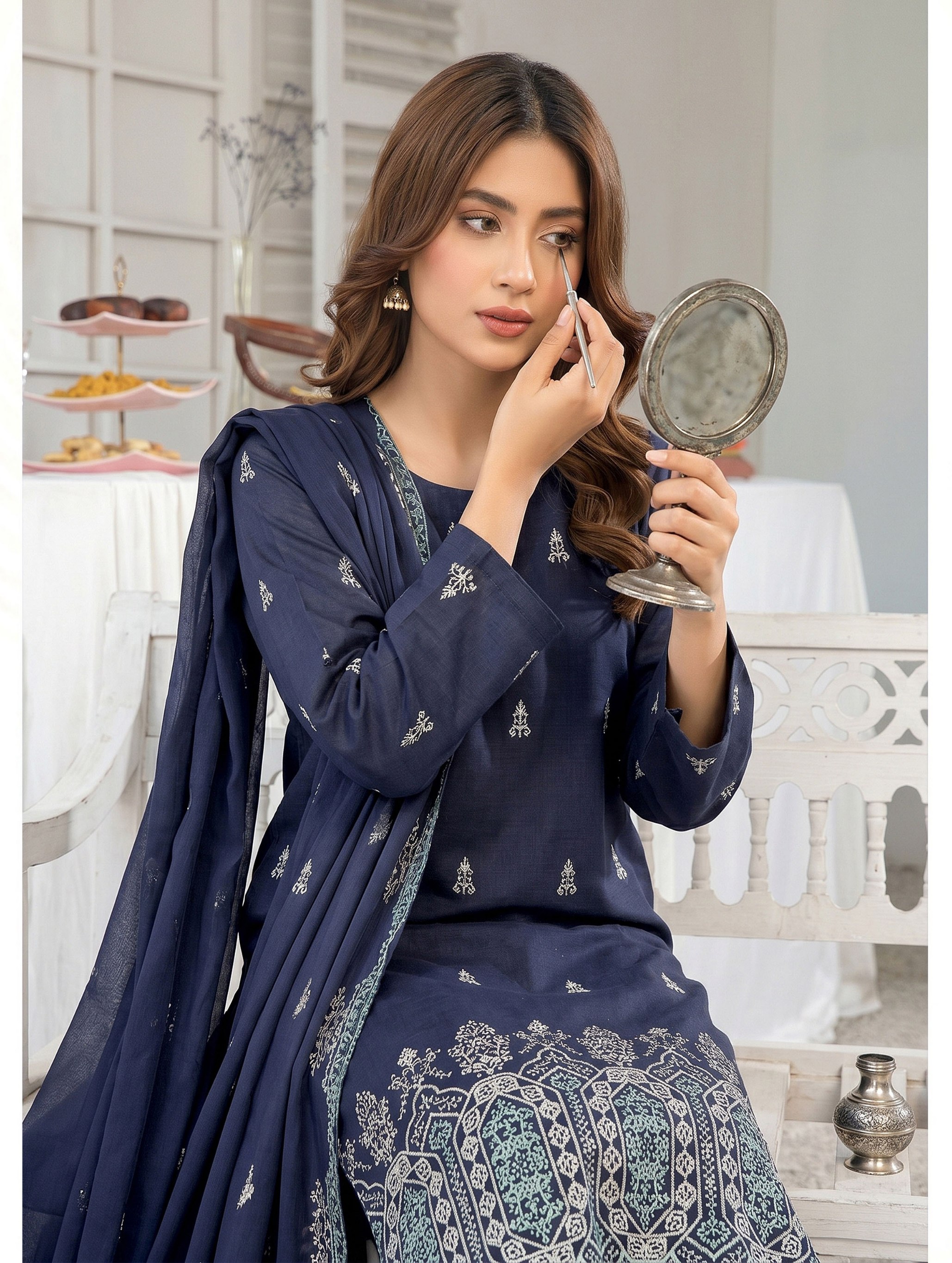 Elegant by Naubahar | Women's Embroidered Lawn 3-Piece Suit | Dyed Lawn Shirt, Crinkle Chiffon Dupatta & Cambric Trouser