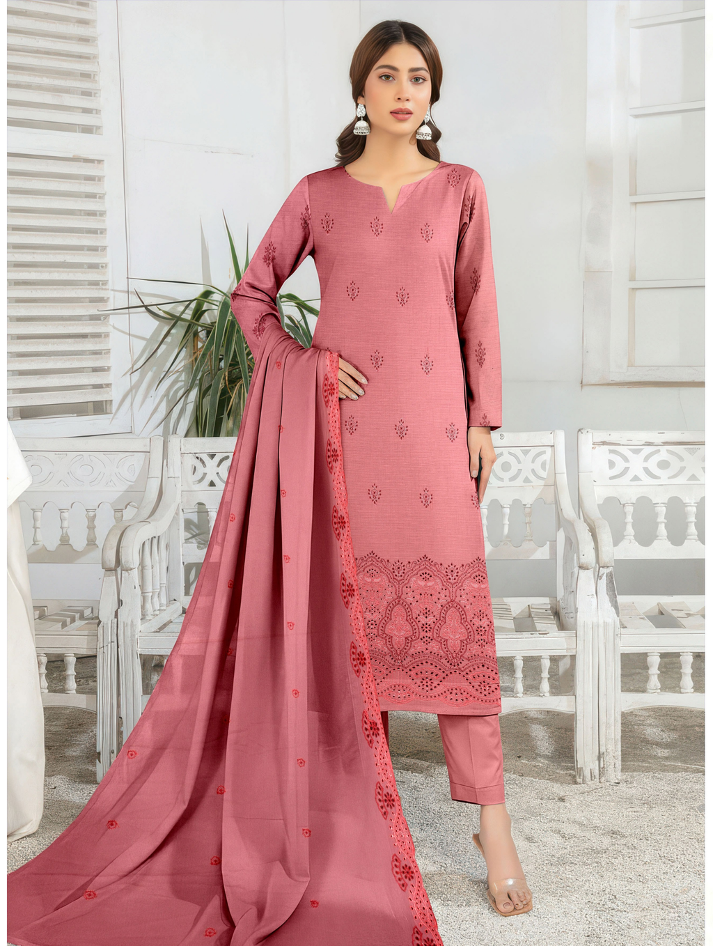Elegant by Naubahar | Women's Embroidered Lawn 3-Piece Suit | Dyed Lawn Shirt, Crinkle Chiffon Dupatta & Cambric Trouser