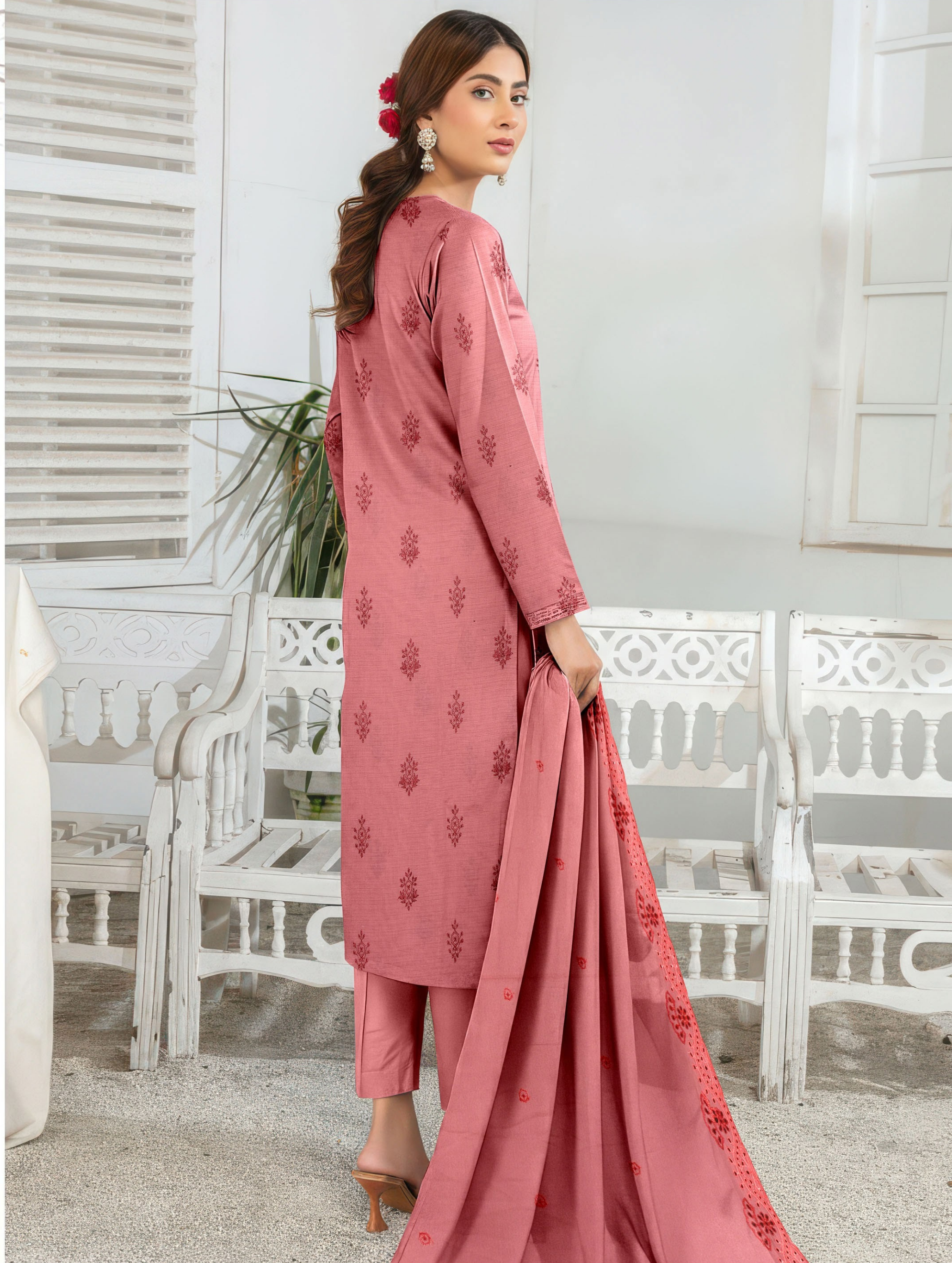 Elegant by Naubahar | Women's Embroidered Lawn 3-Piece Suit | Dyed Lawn Shirt, Crinkle Chiffon Dupatta & Cambric Trouser