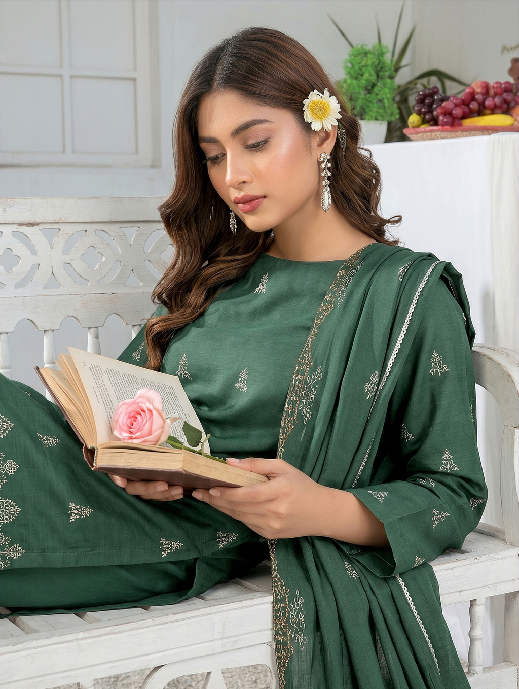 Elegant by Naubahar | Women's Embroidered Lawn 3-Piece Suit | Dyed Lawn Shirt, Crinkle Chiffon Dupatta & Cambric Trouser