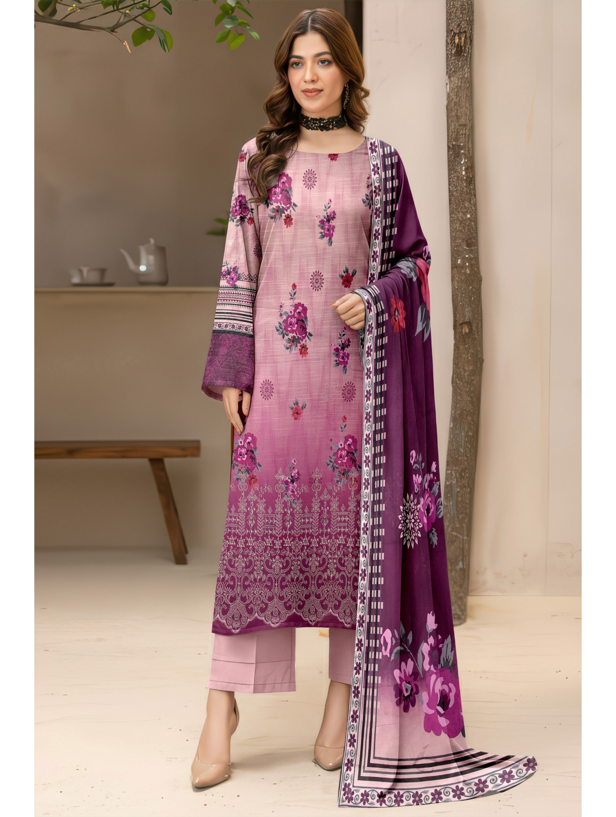 Dark Bloom — 3-Piece Unstitched Embroidered Lawn Collection with Premium Voile Dupatta