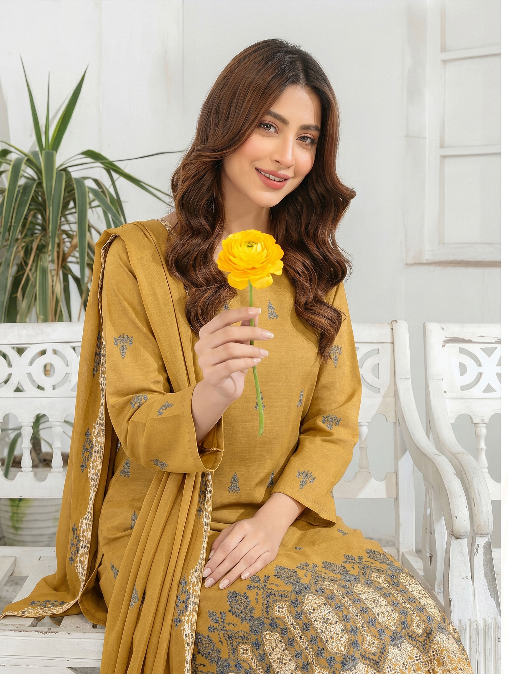 Elegant by Naubahar | Women's Embroidered Lawn 3-Piece Suit | Dyed Lawn Shirt, Crinkle Chiffon Dupatta & Cambric Trouser