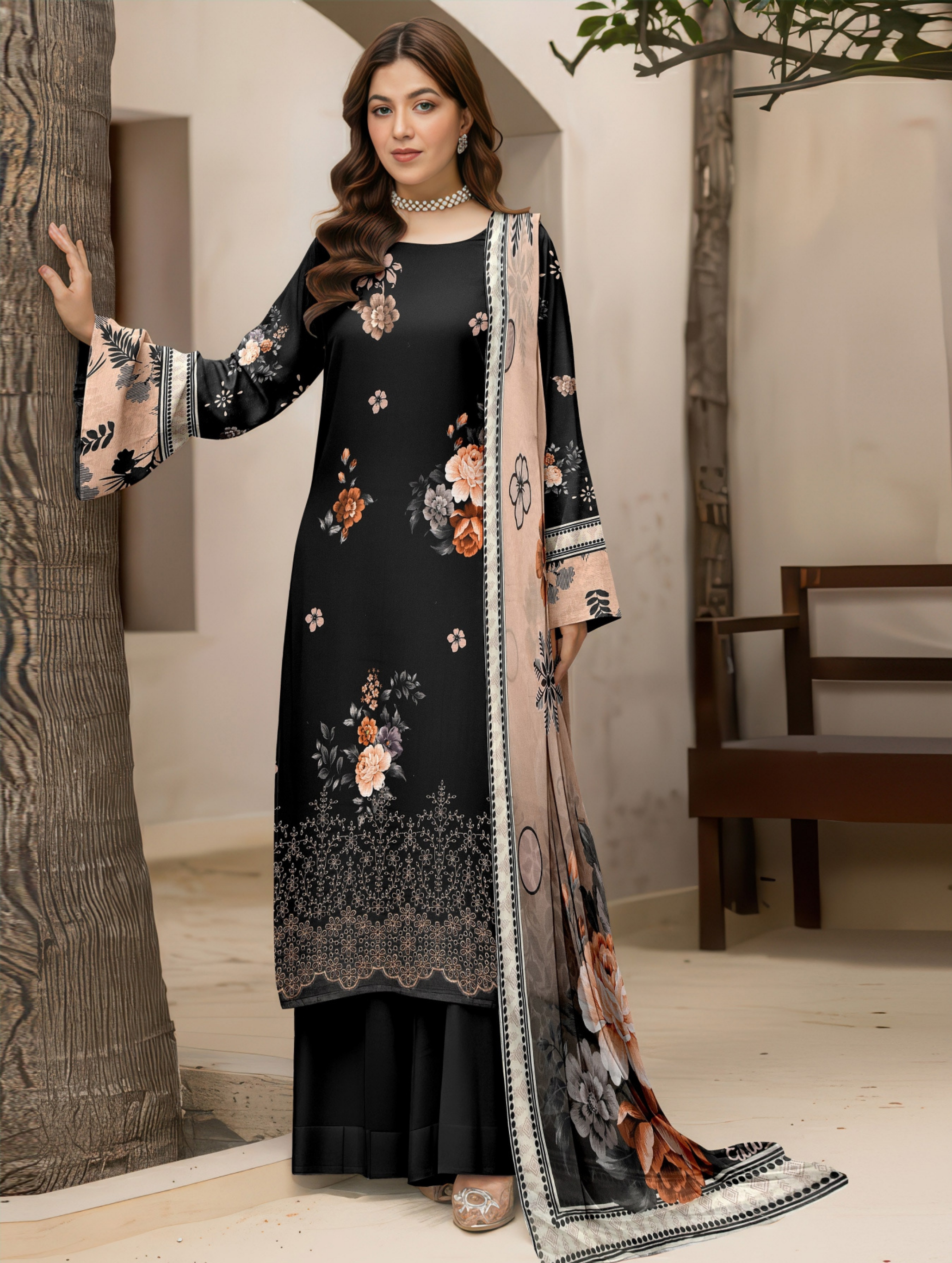 Dark Bloom — 3-Piece Unstitched Embroidered Lawn Collection with Premium Voile Dupatta