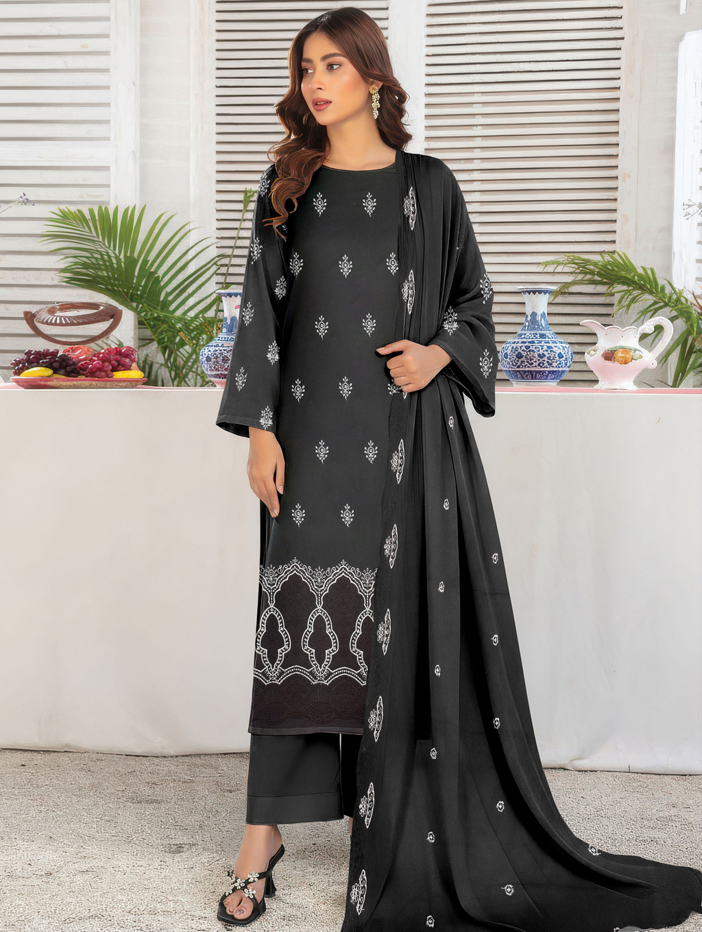 Elegant by Naubahar | Women's Embroidered Lawn 3-Piece Suit | Dyed Lawn Shirt, Crinkle Chiffon Dupatta & Cambric Trouser