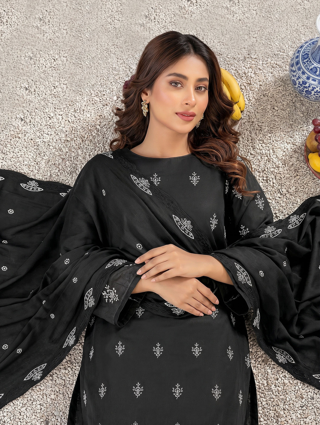 Elegant by Naubahar | Women's Embroidered Lawn 3-Piece Suit | Dyed Lawn Shirt, Crinkle Chiffon Dupatta & Cambric Trouser