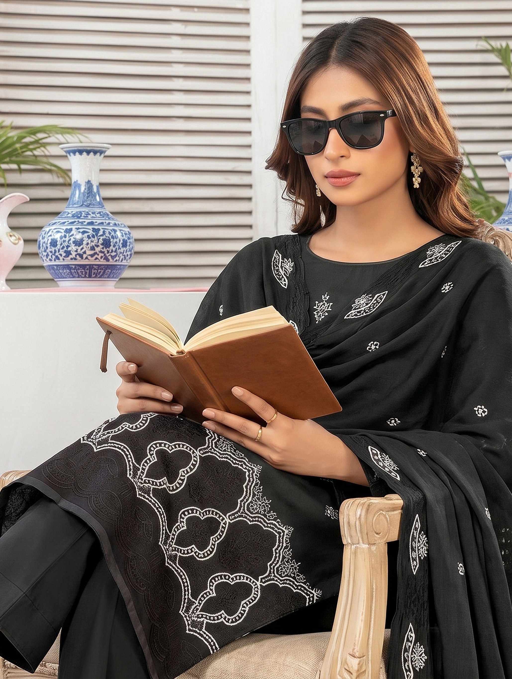 Elegant by Naubahar | Women's Embroidered Lawn 3-Piece Suit | Dyed Lawn Shirt, Crinkle Chiffon Dupatta & Cambric Trouser